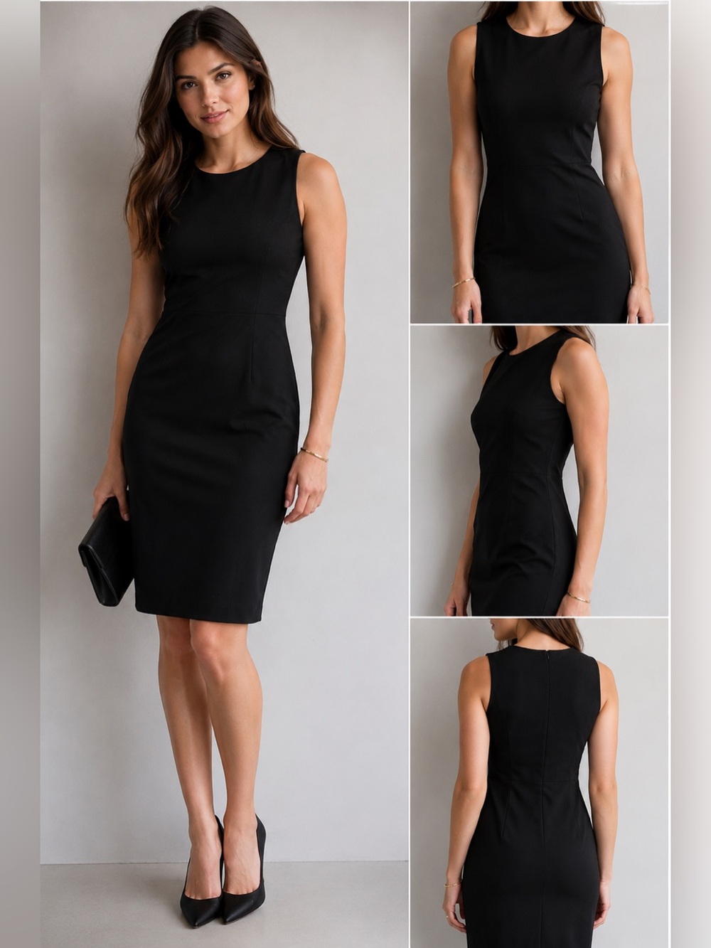 Calvin Klein Black Sheath Dress Size 2 Made in USA Stretch Career Office LBD